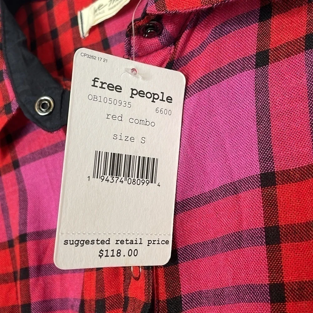 Free People | Pacific Dawn Button Down Tie Plaid Top NWT Size Small